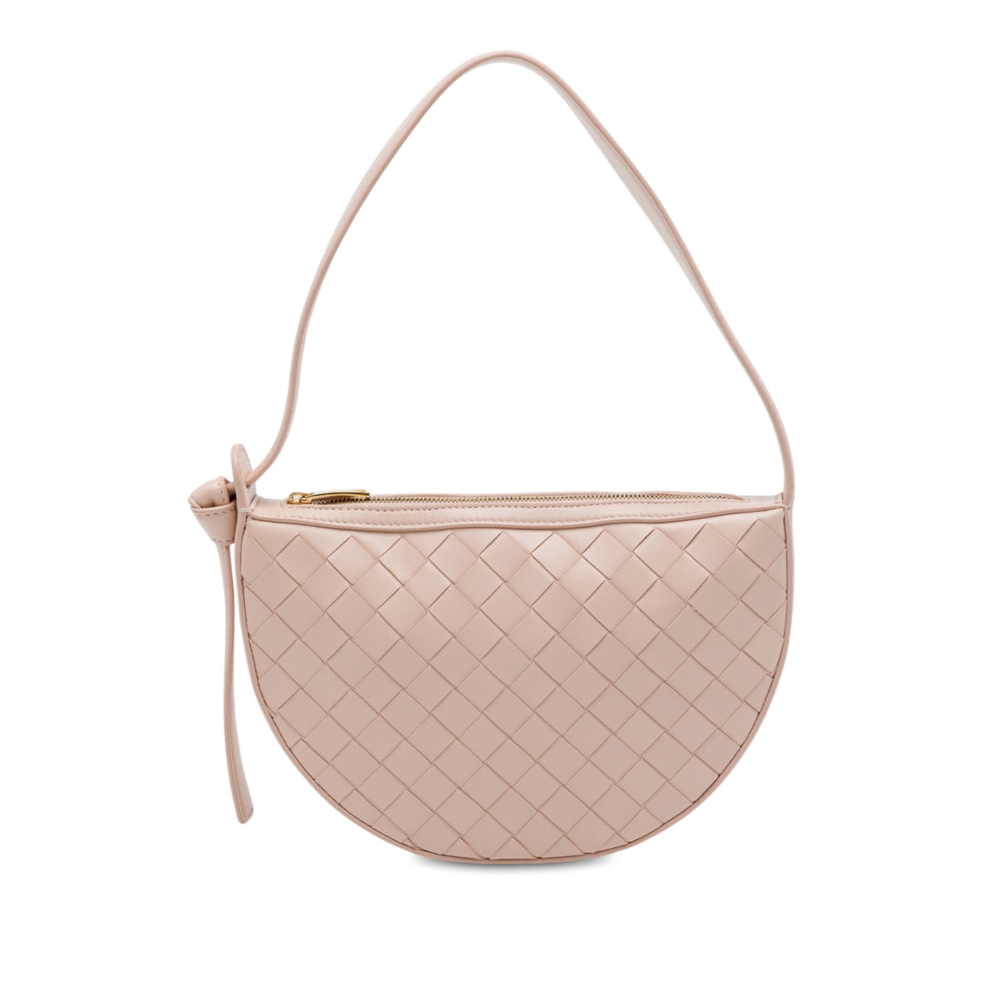 Bottega Veneta Sac porté épaule Intrecciato Sunrise Hobo nappa Mini Rose – vue principale – GABY PARIS