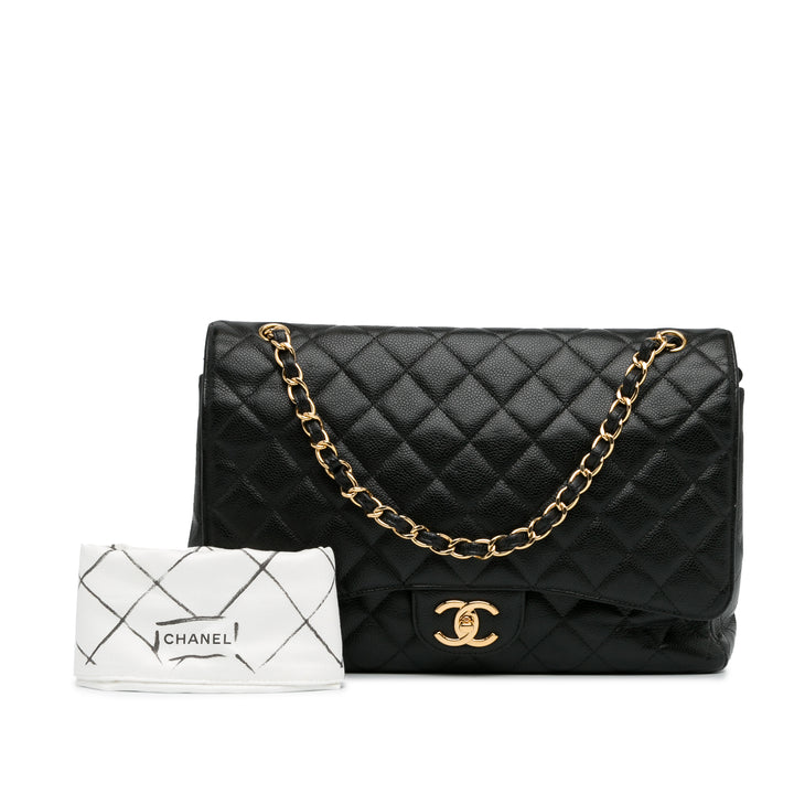 Maxi Classic Caviar Double Flap Black - Gaby Paris