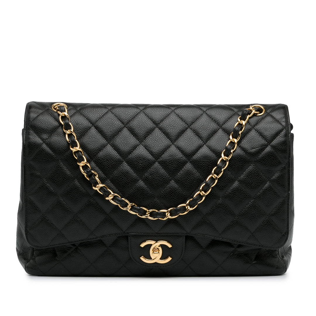 Maxi Classic Caviar Double Flap Black - Gaby Paris