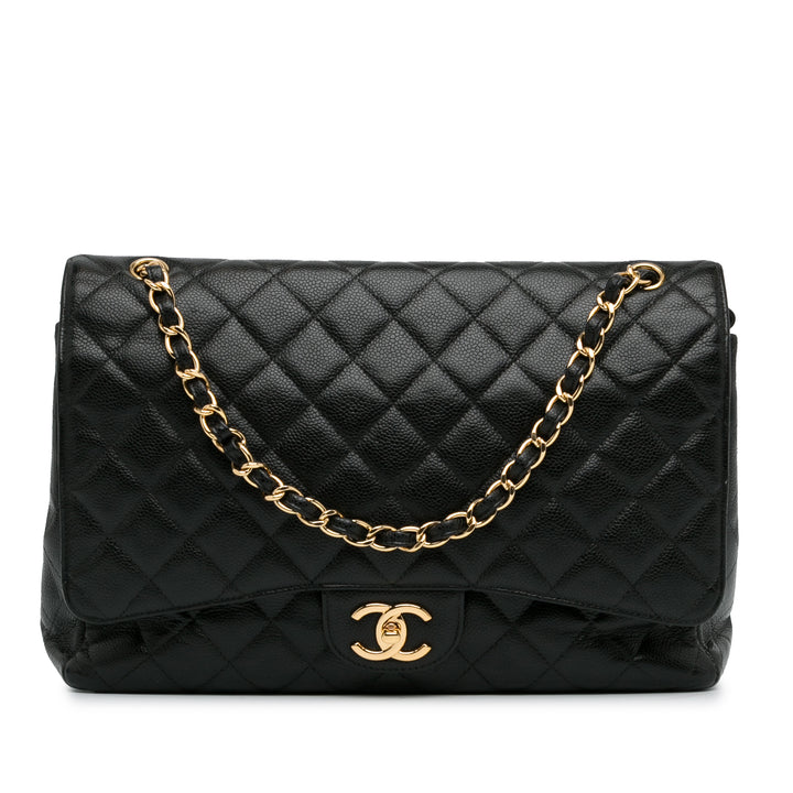 Maxi Classic Caviar Double Flap Black - Gaby Paris