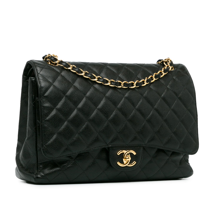 Maxi Classic Caviar Double Flap Black - Gaby Paris