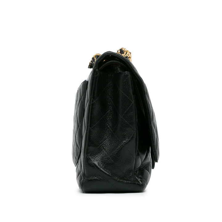 Maxi Classic Caviar Double Flap Black - Gaby Paris