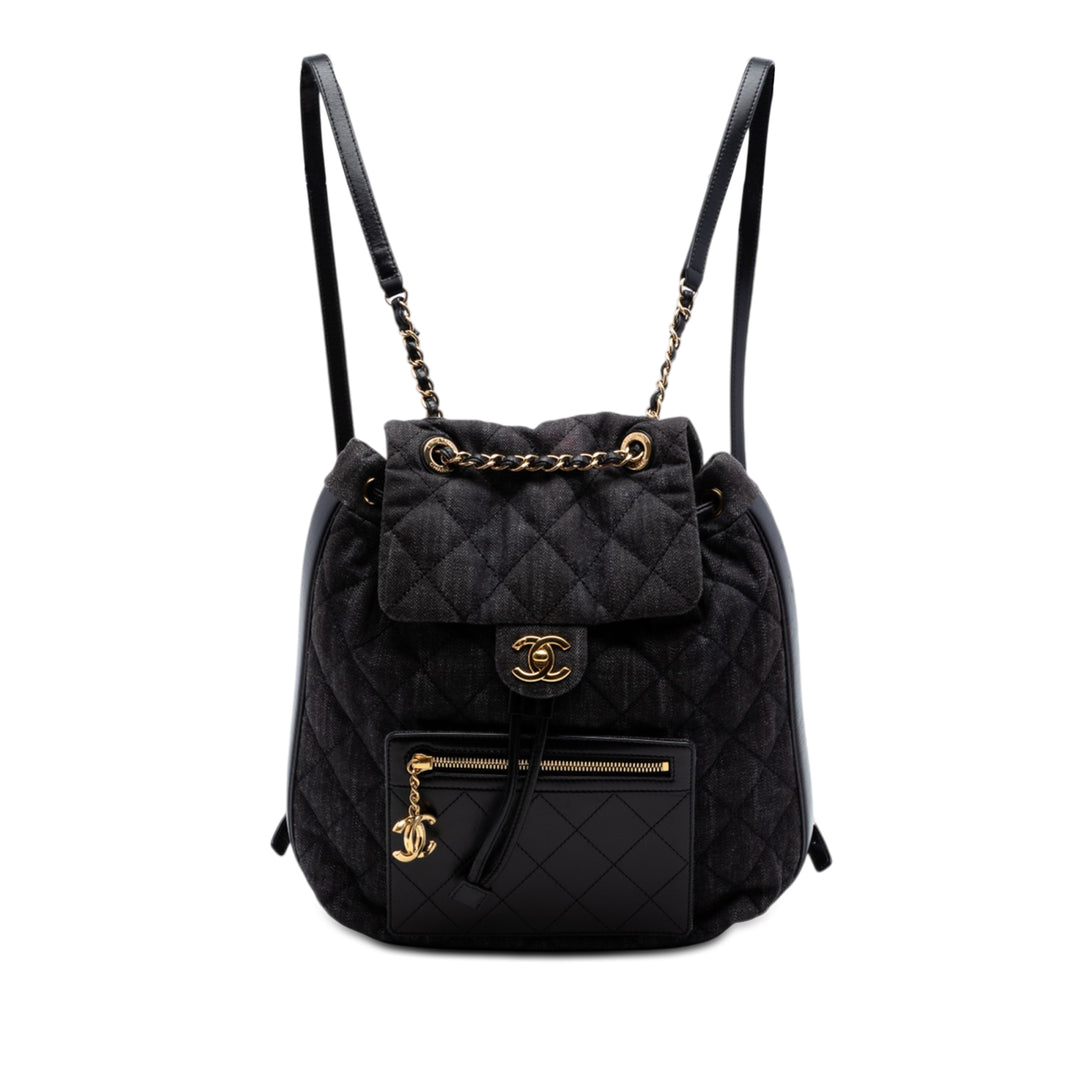 Chanel CC Matelassé Jean et Cuir de veau Sac à dos