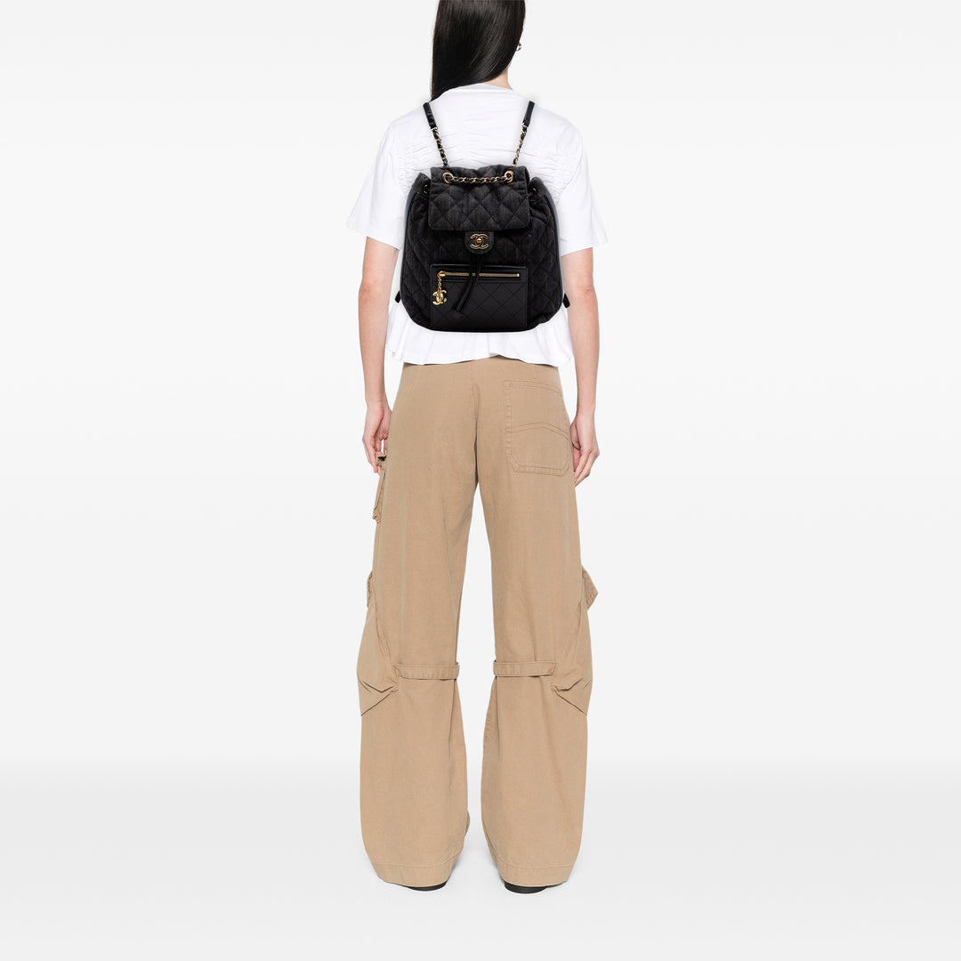 Chanel CC Matelassé Jean et Cuir de veau Sac à dos