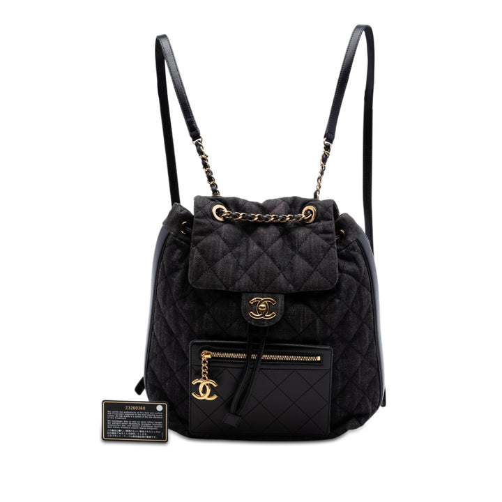 Chanel CC Matelassé Jean et Cuir de veau Sac à dos