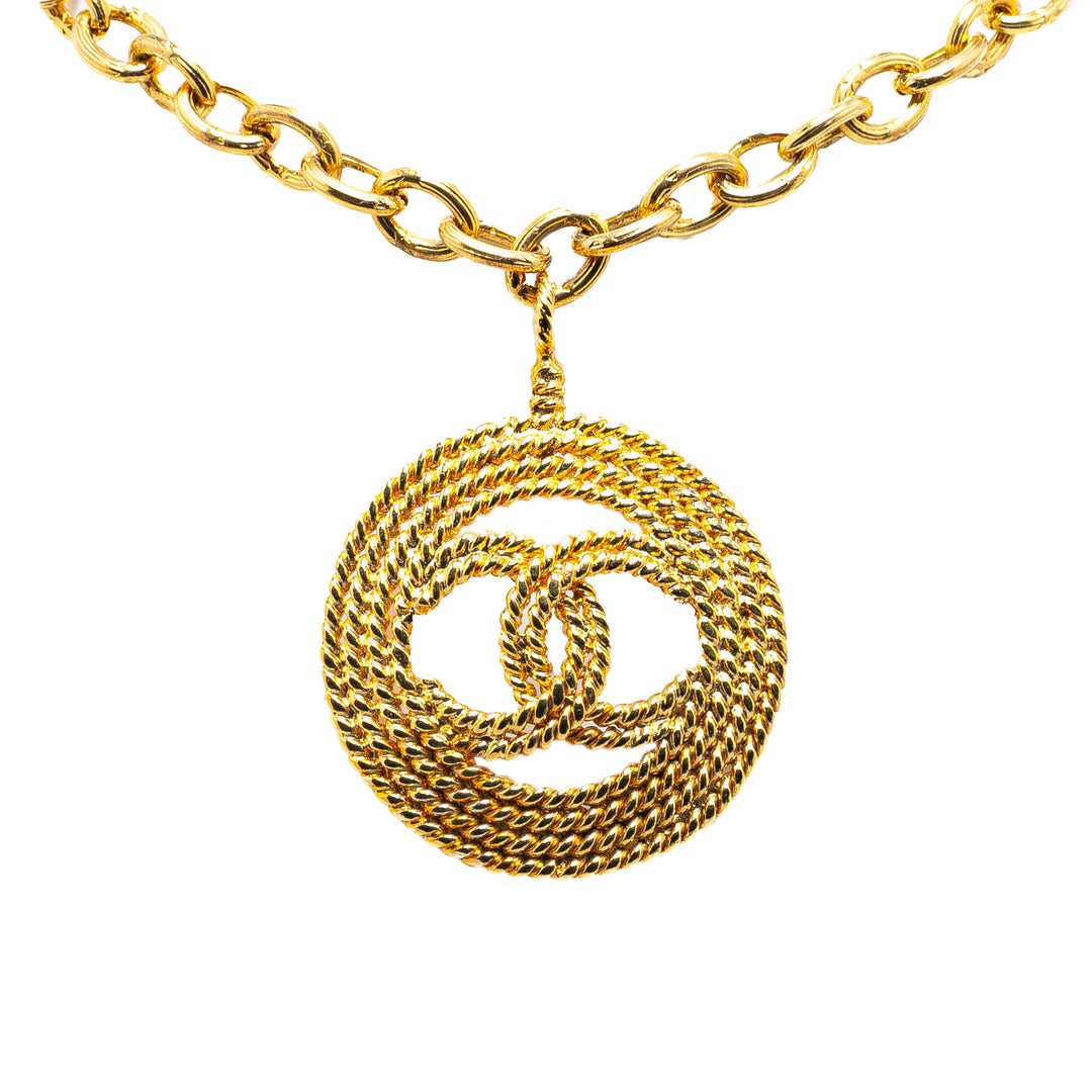 Chanel Gold Plated CC Round Pendant Necklace Gold - GABY PARIS