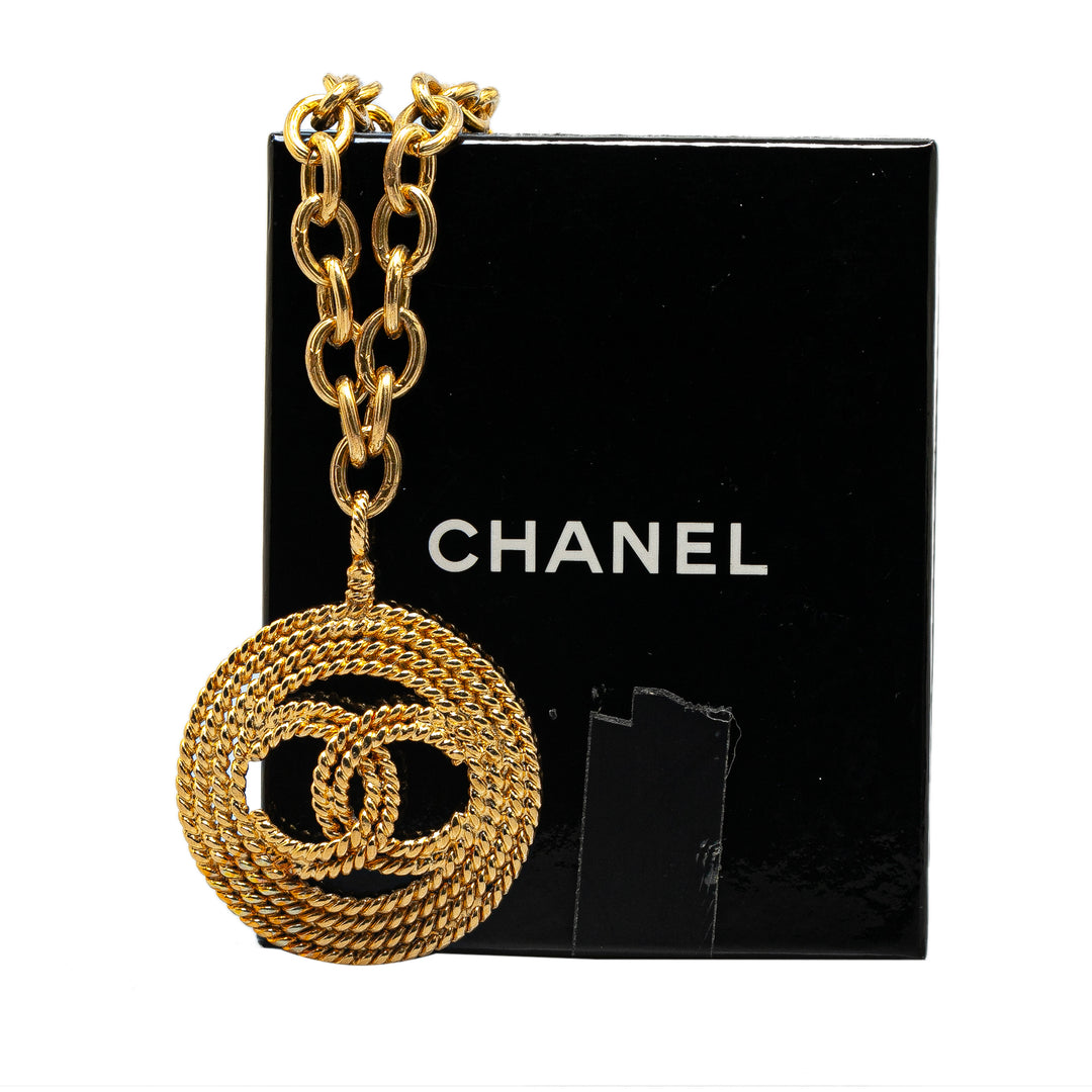 Chanel Gold Plated CC Round Pendant Necklace Gold - GABY PARIS