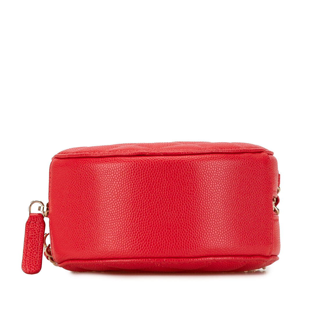 Quilted Caviar Round Clutch With Chain Red - Gaby Paris