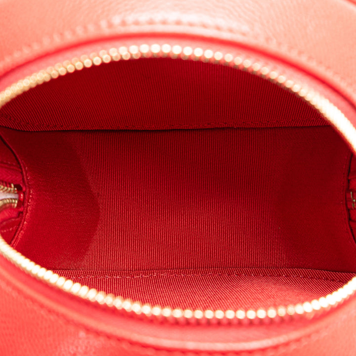 Quilted Caviar Round Clutch With Chain Red - Gaby Paris