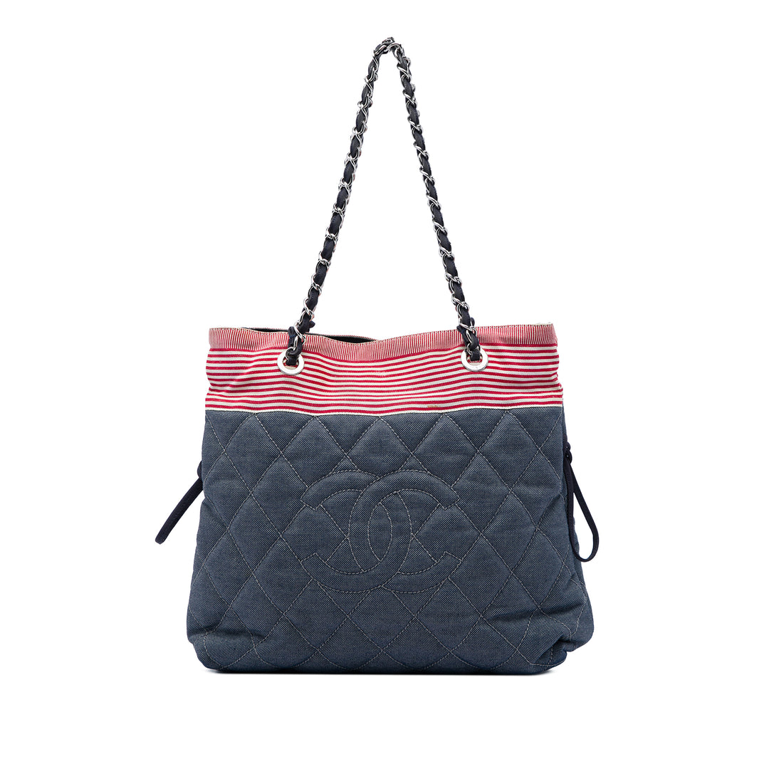 Chanel CC Matelassé Grosgrain Cordon Cabas Jean Gris