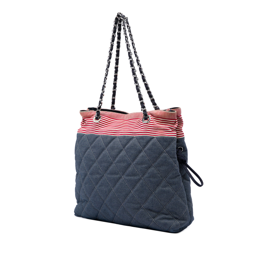 Chanel CC Matelassé Grosgrain Cordon Cabas Jean Gris