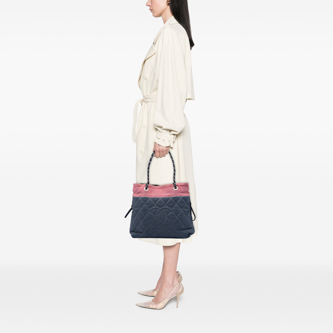 Chanel CC Matelassé Grosgrain Cordon Cabas Jean Gris