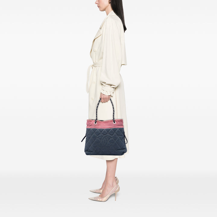 Chanel CC Matelassé Grosgrain Cordon Cabas Jean Gris