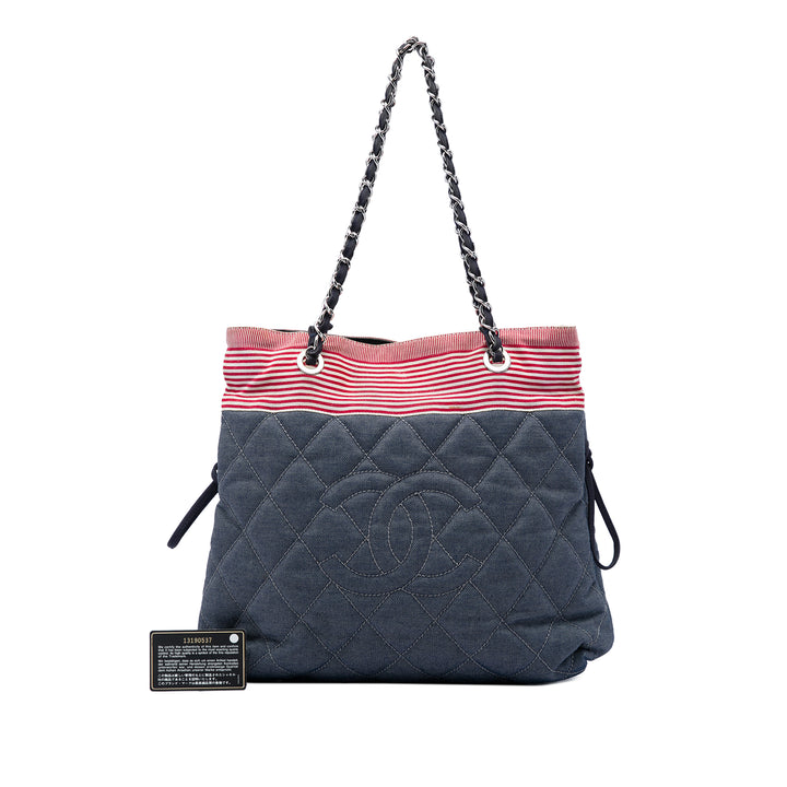 Chanel CC Matelassé Grosgrain Cordon Cabas Jean Gris