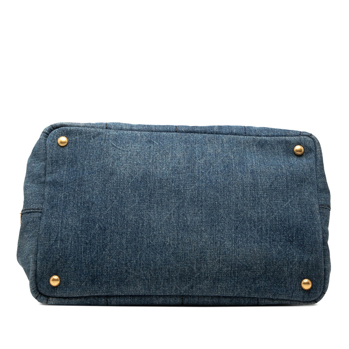 Prada Cabas Canapa Logo Jean Bleu – vue 3 – GABY PARIS