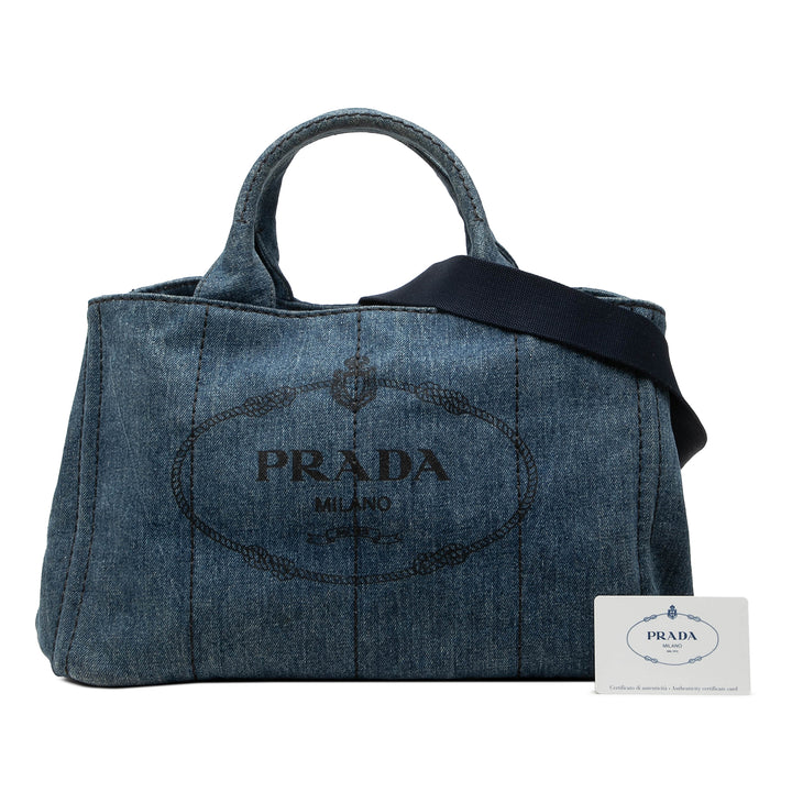 Prada Cabas Canapa Logo Jean Bleu – vue 7 – GABY PARIS