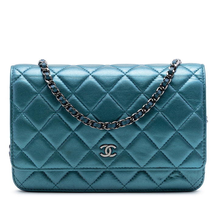 Chanel CC Matelassé Metallic Cuir d’agneau Wallet on Chain