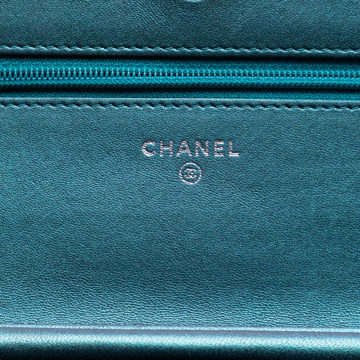 Chanel CC Matelassé Metallic Cuir d’agneau Wallet on Chain
