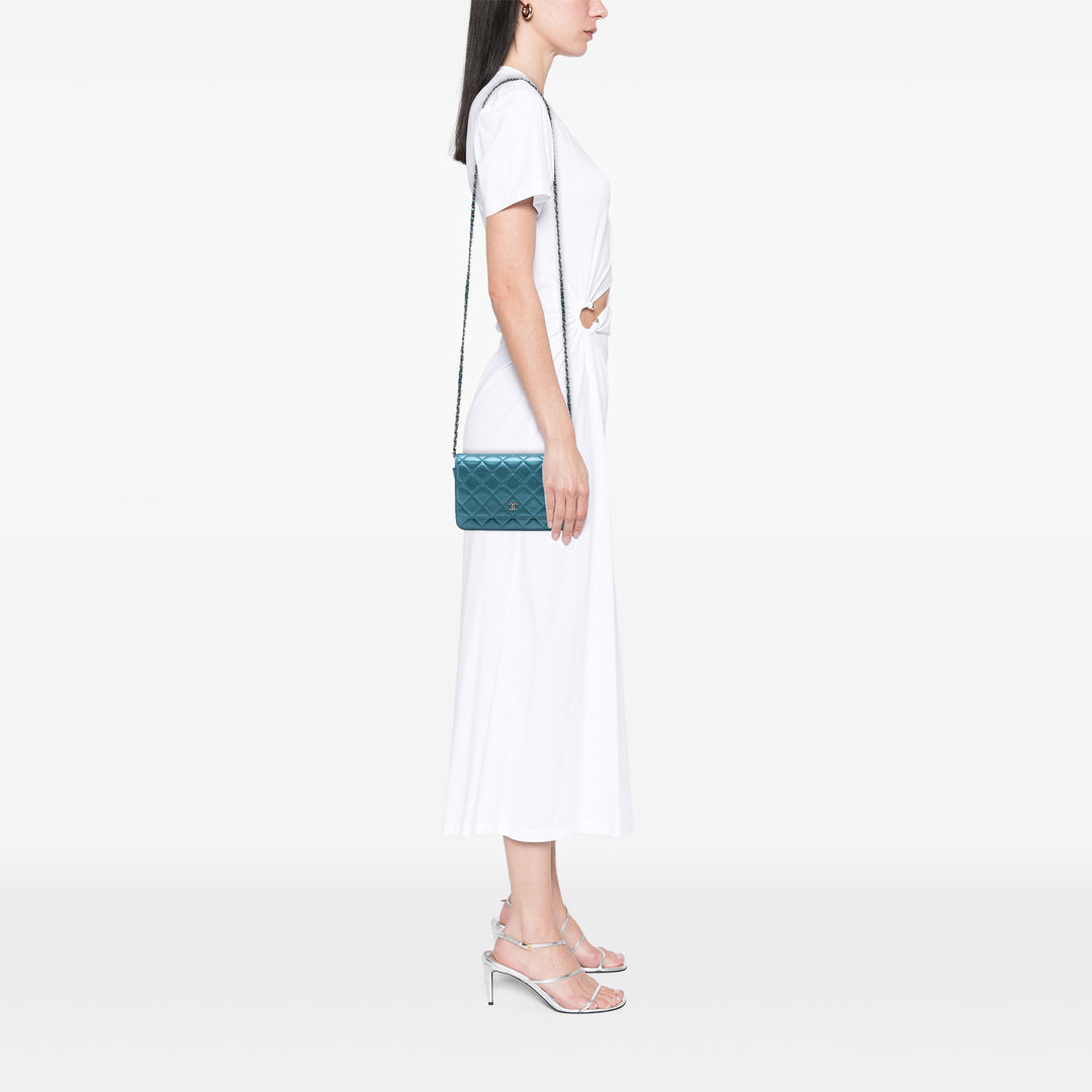 Chanel CC Matelassé Metallic Cuir d’agneau Wallet on Chain