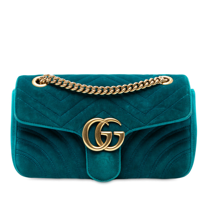 Gucci Medium GG Marmont Matelasse Velours Sac bandoulière Bleu