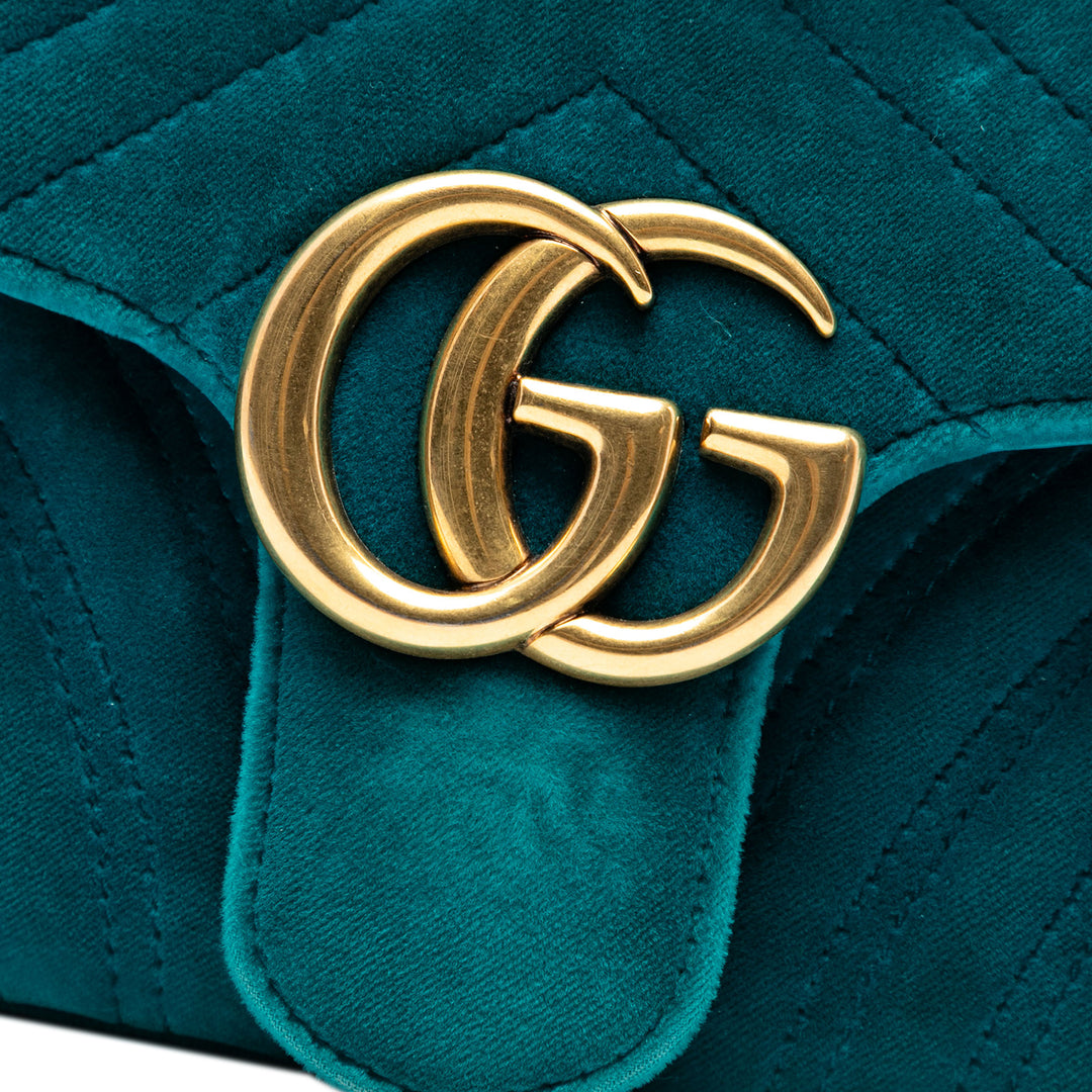 Gucci Medium GG Marmont Matelasse Velours Sac bandoulière Bleu