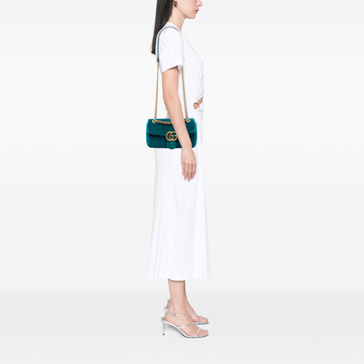 Gucci Medium GG Marmont Matelasse Velours Sac bandoulière Bleu