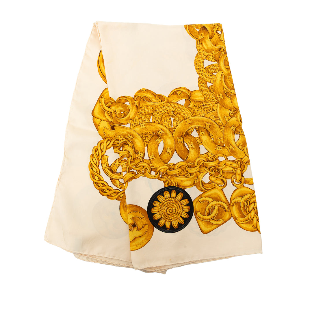 Chanel CC Medallion Chain Printed Soie Foulard