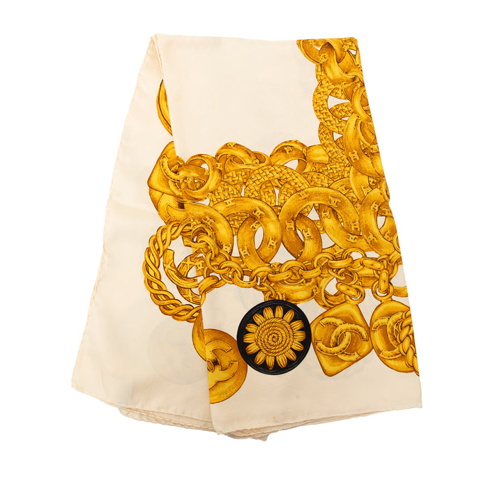 Chanel CC Medallion Chain Printed Soie Foulard