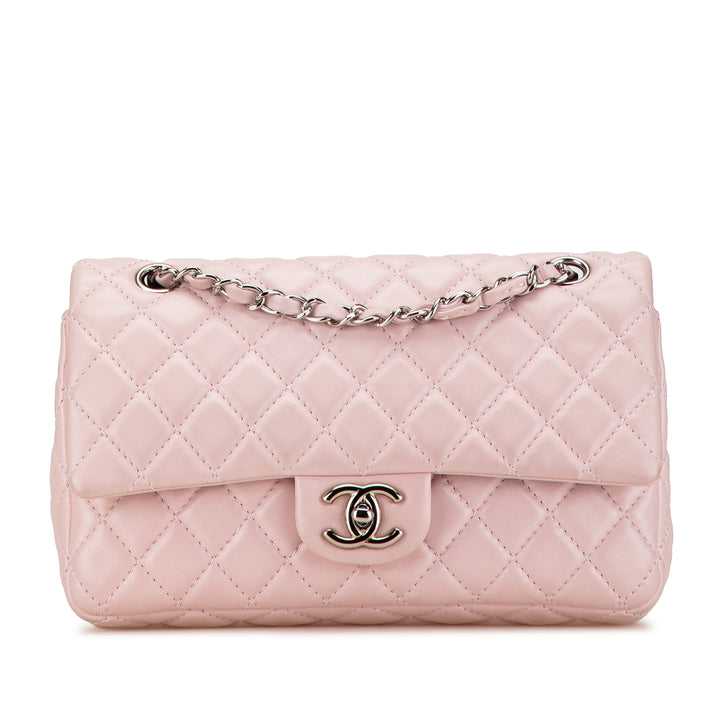 Medium Classic Lambskin Double Flap Pink - Gaby Paris