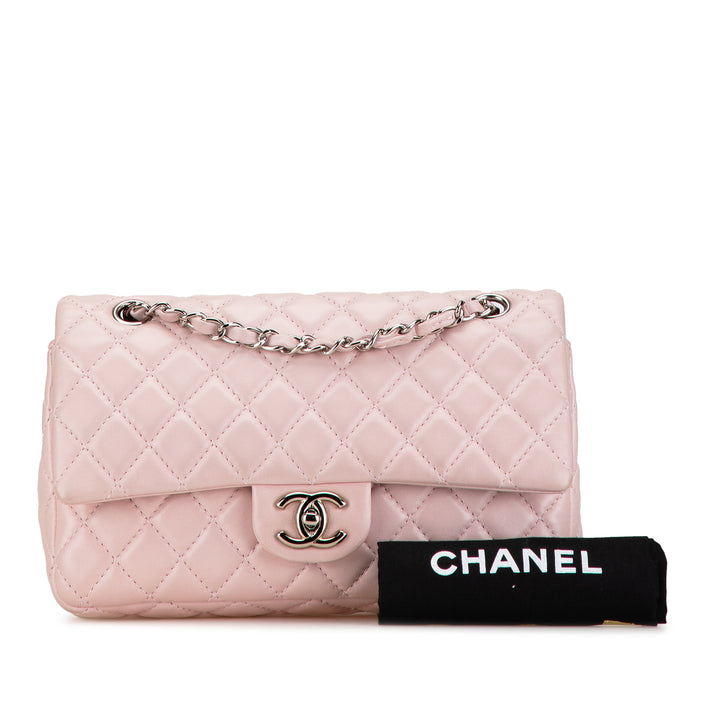 Medium Classic Lambskin Double Flap Pink - Gaby Paris