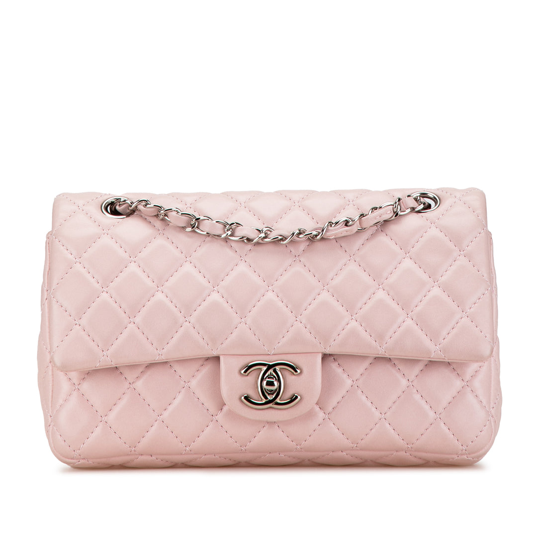 Medium Classic Lambskin Double Flap Pink - Gaby Paris