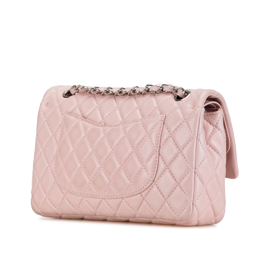 Medium Classic Lambskin Double Flap Pink - Gaby Paris