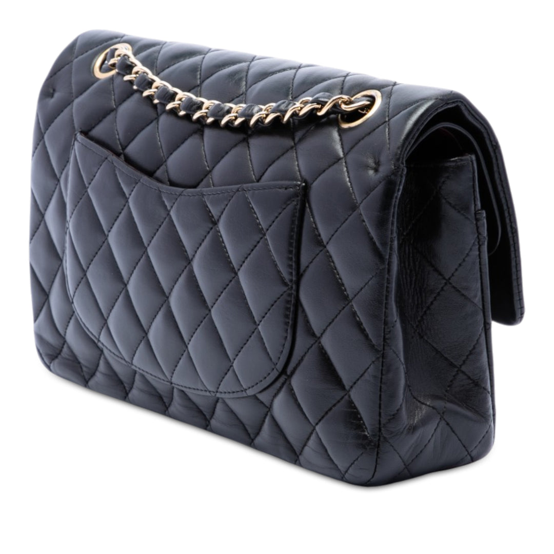 Classic Double rabat Moyen Cuir d'agneau Noir