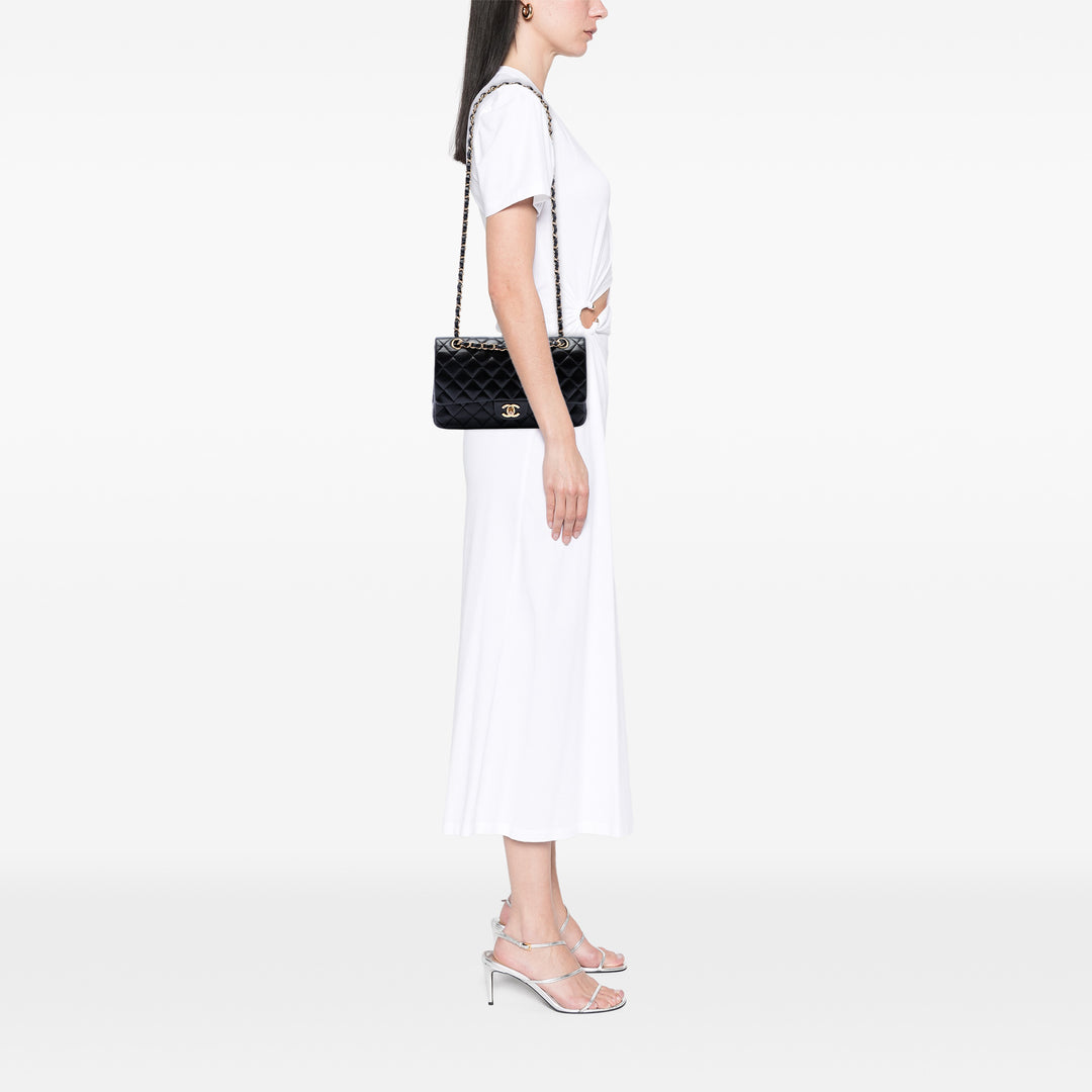 Classic Double rabat Moyen Cuir d'agneau Noir