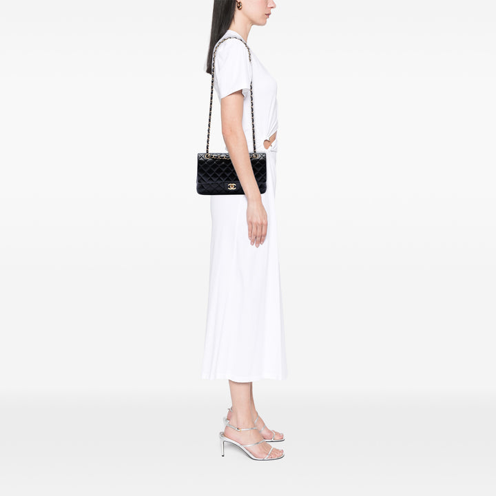 Classic Double rabat Moyen Cuir d'agneau Noir