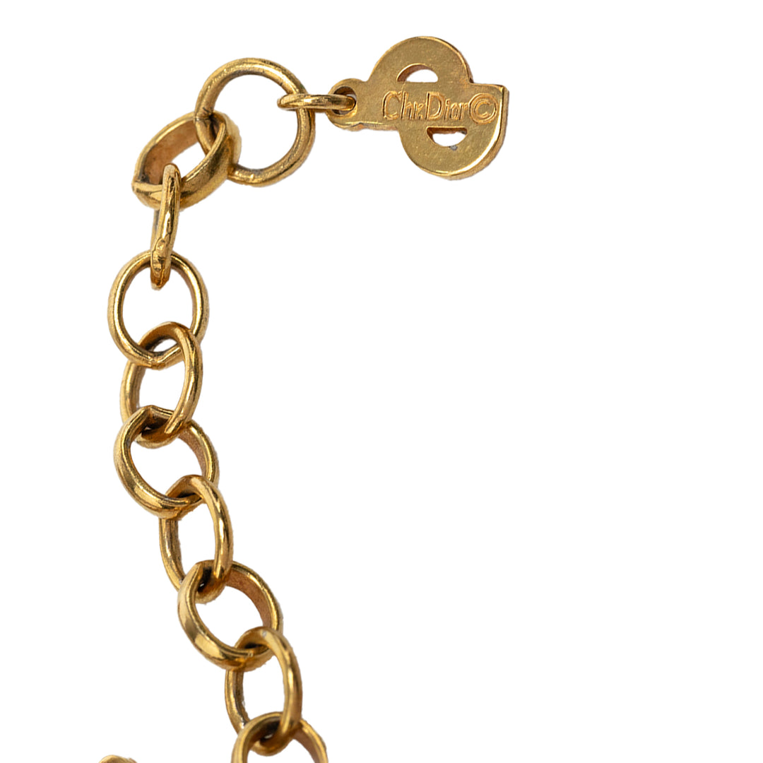 Dior plaqué Émail Logo Rond Pendant Collier Doré – vue 5 – GABY PARIS