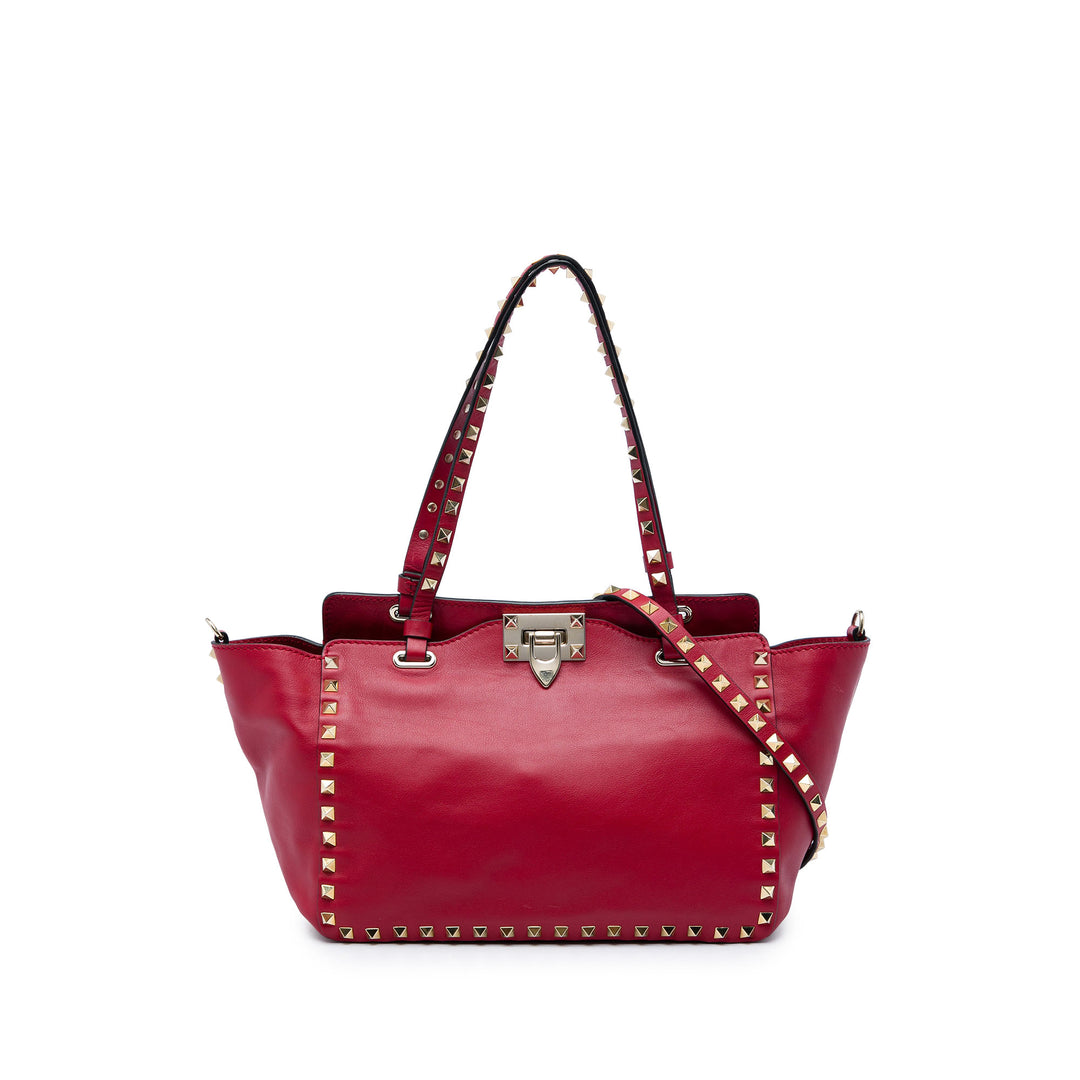 Valentino Sac à main Rockstud Trapeze Petit Rouge – vue principale – GABY PARIS