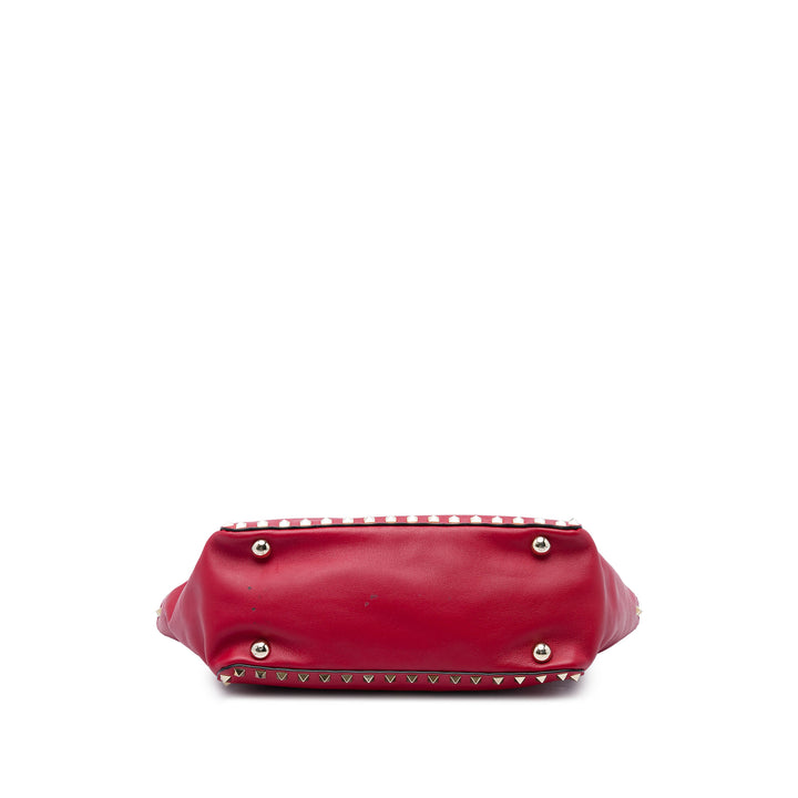 Valentino Sac à main Rockstud Trapeze Petit Rouge – vue 3 – GABY PARIS