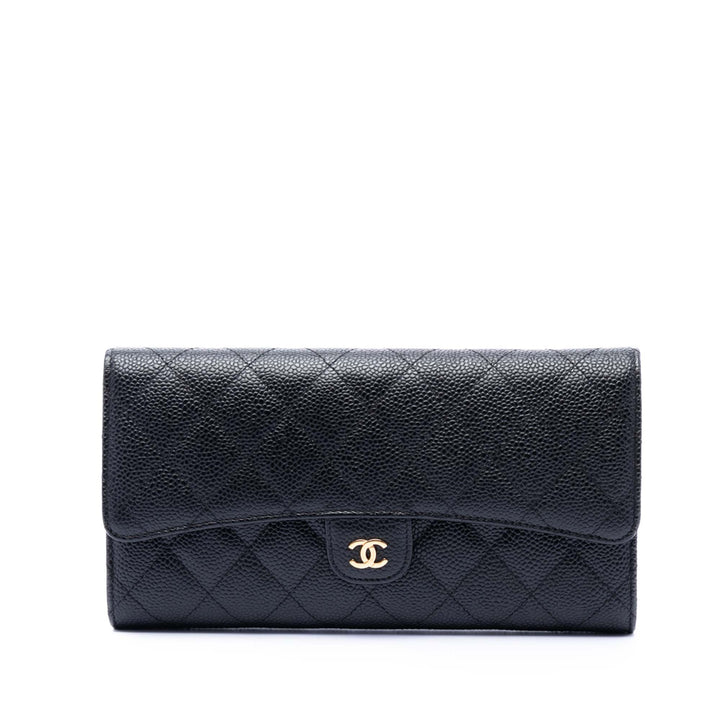 Chanel CC Caviar Classic Long à rabat Portefeuille