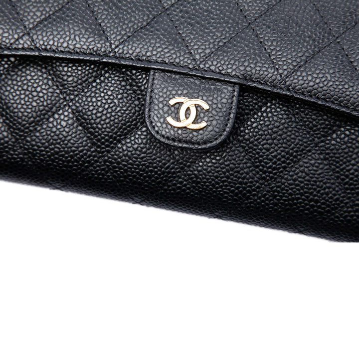 Chanel CC Caviar Classic Long à rabat Portefeuille