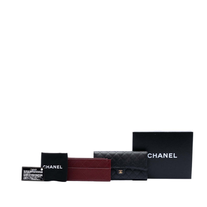 Chanel CC Caviar Classic Long à rabat Portefeuille