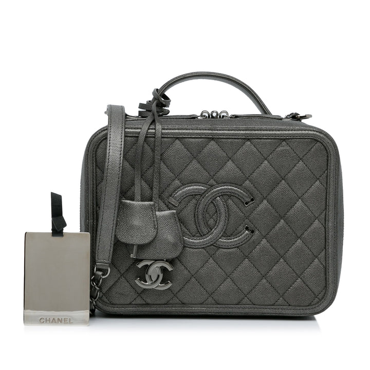 Medium CC Filigree Caviar Vanity Case Gray - Gaby Paris