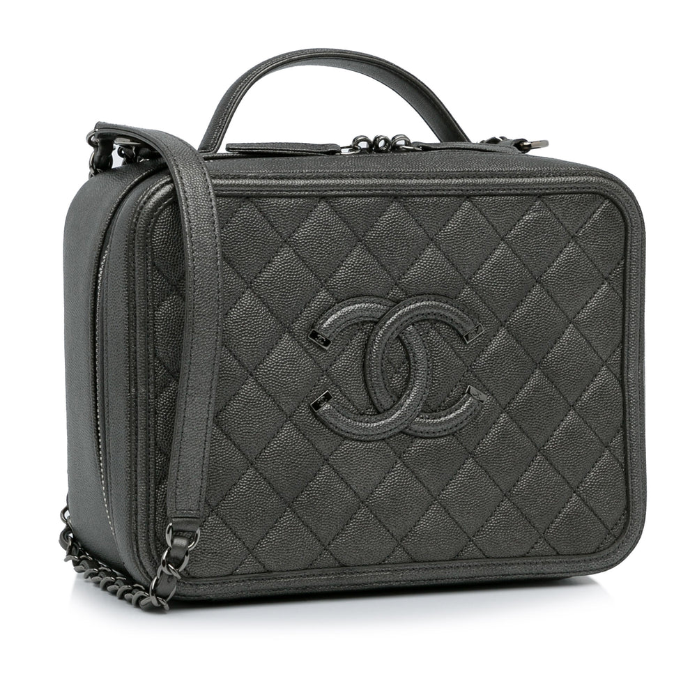 Medium CC Filigree Caviar Vanity Case Gray - Gaby Paris