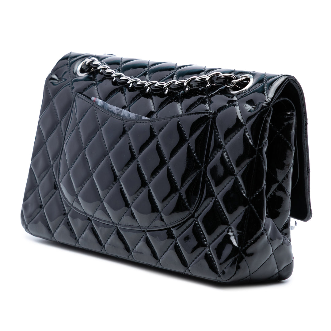 Chanel Medium Classic Cuir verni Double rabat Noir
