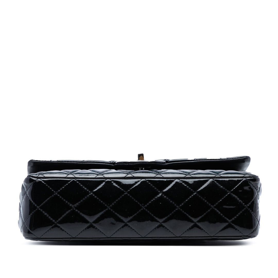 Chanel Medium Classic Cuir verni Double rabat Noir