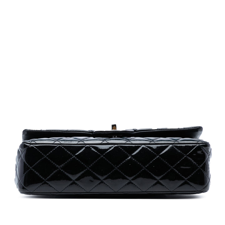 Chanel Medium Classic Cuir verni Double rabat Noir
