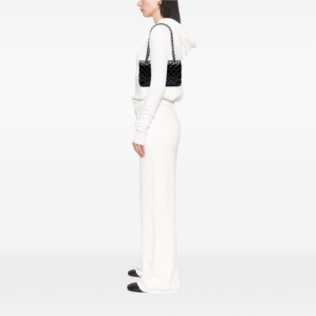 Chanel Medium Classic Cuir verni Double rabat Noir