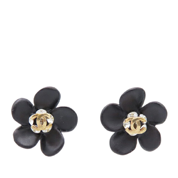 Chanel CC Resin Rhinestone Camellia fermoir poussette Boucles d’oreilles