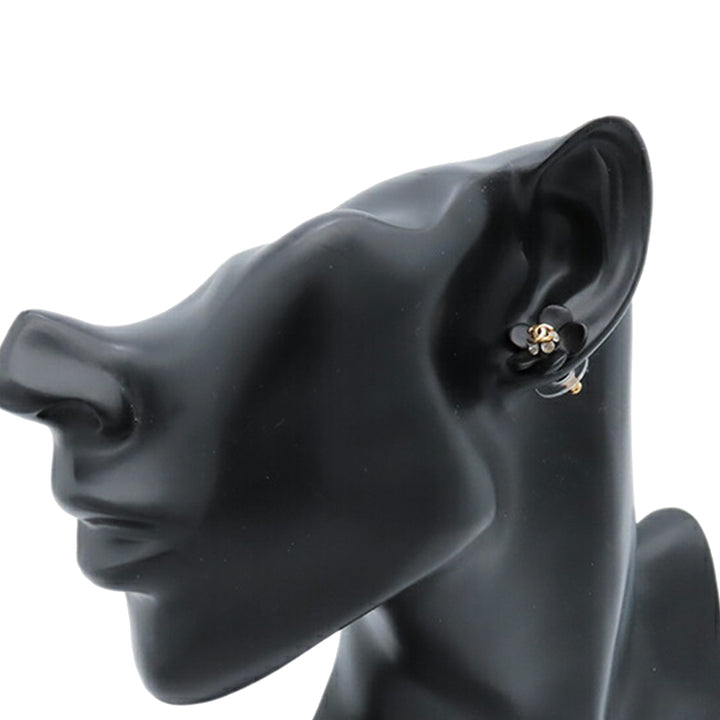 Chanel CC Resin Rhinestone Camellia fermoir poussette Boucles d’oreilles