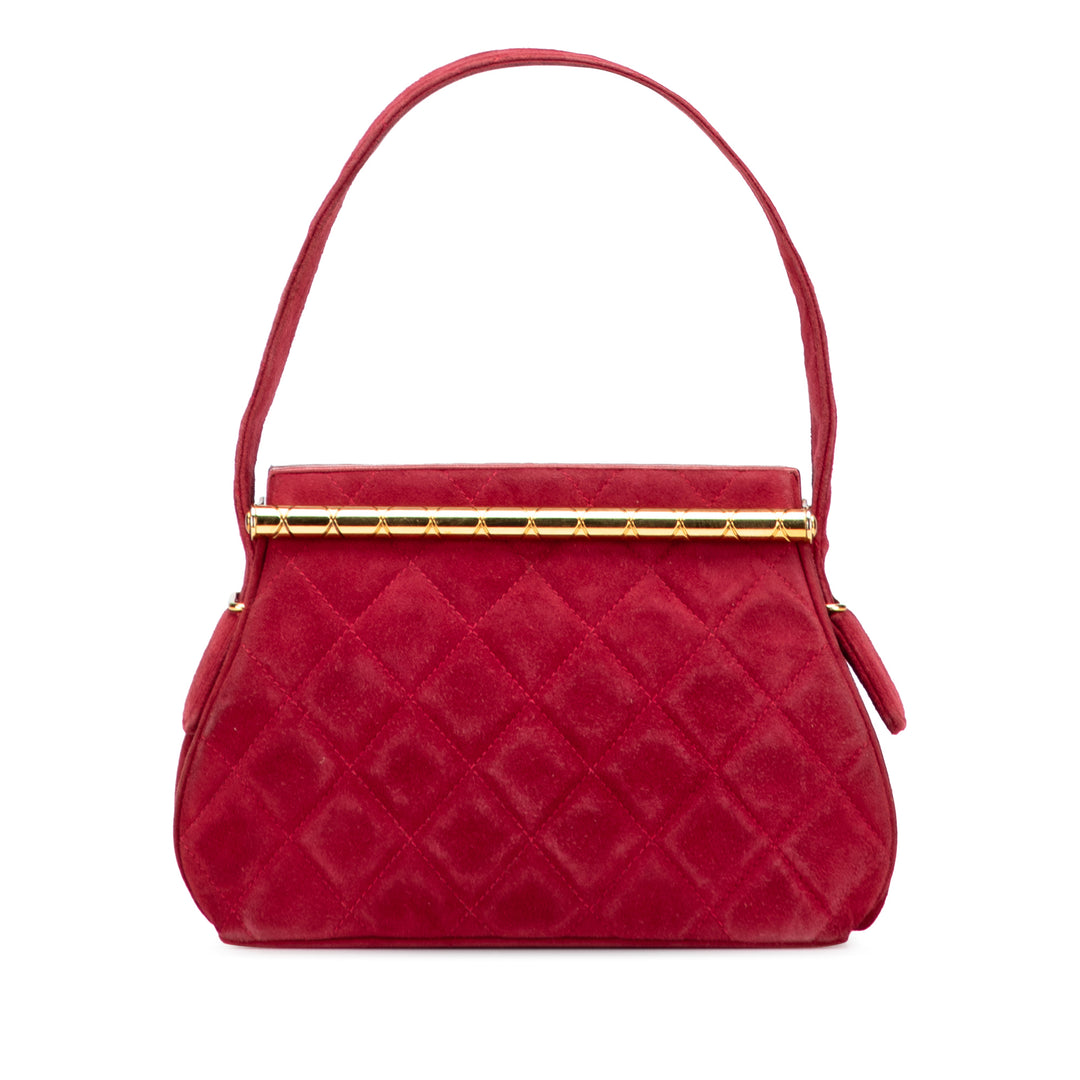 Quilted Suede Metal Frame Handbag Red - Gaby Paris